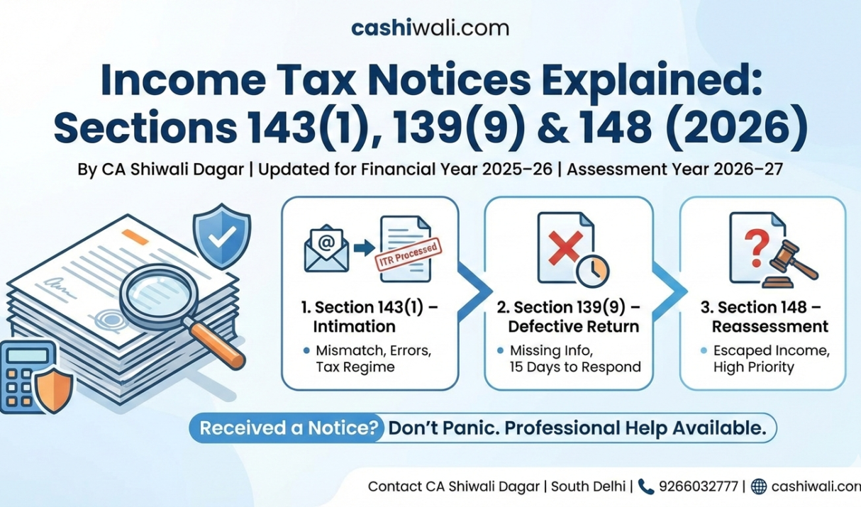 Income Tax Notice under Section 143(1), 139(9) and 148 explained by Chartered Accountant