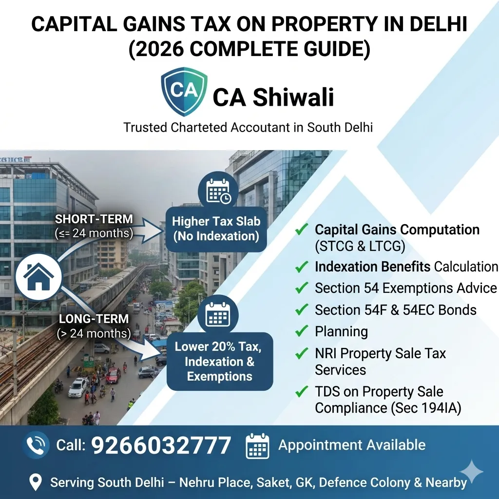 Capital gains tax on property in Delhi explained by Chartered Accountant