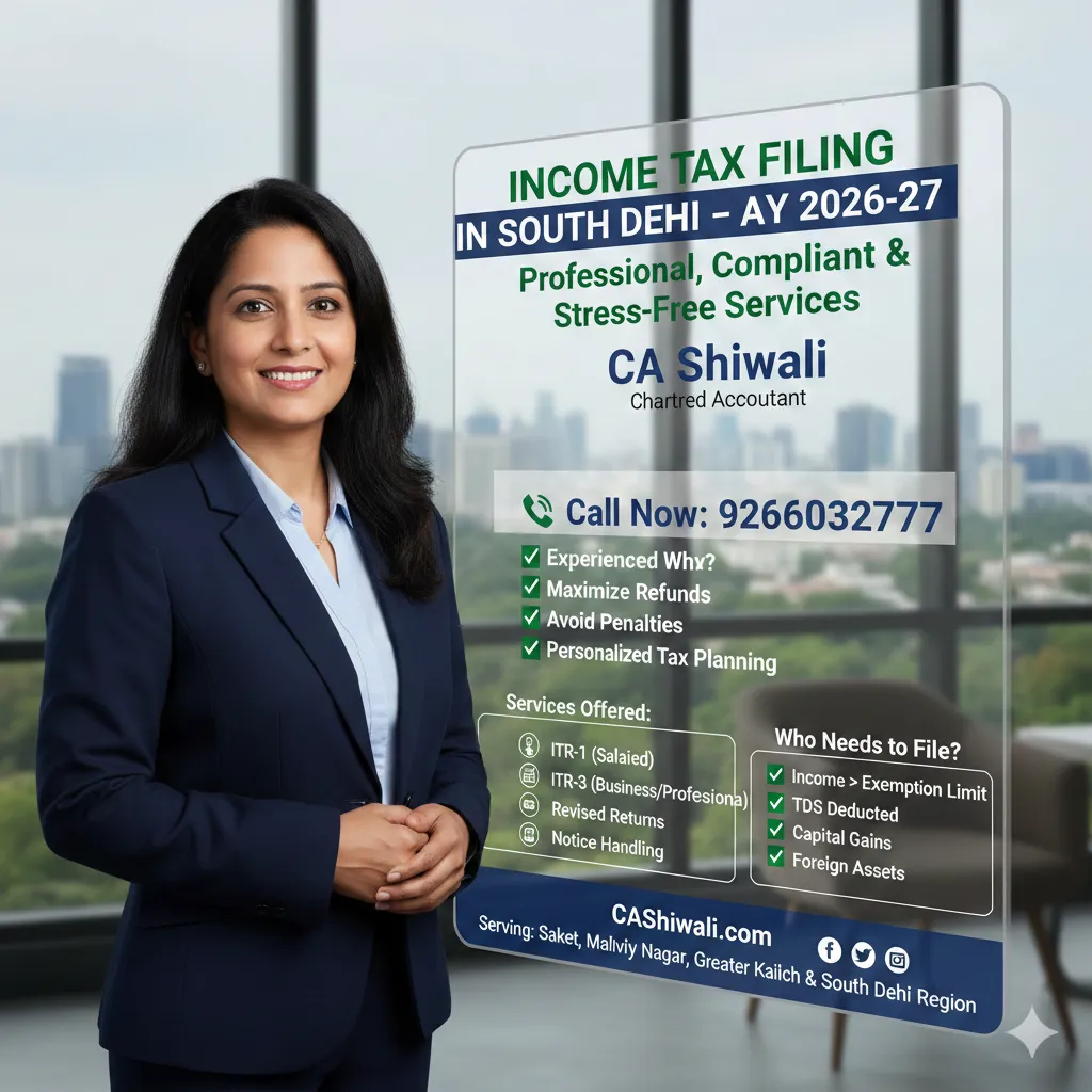 Income Tax Filing consultation in South Delhi by CA Shiwali