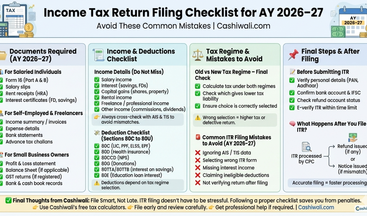 Income tax return filing checklist for AY 2026–27 in India