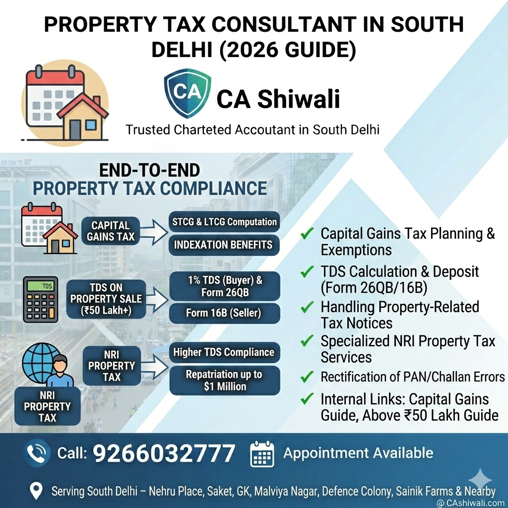 Property tax consultant in South Delhi providing capital gains and TDS advisory