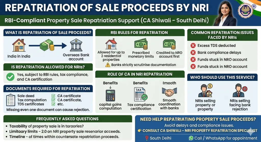 Repatriation of property sale proceeds by NRI in India with tax and RBI compliance
