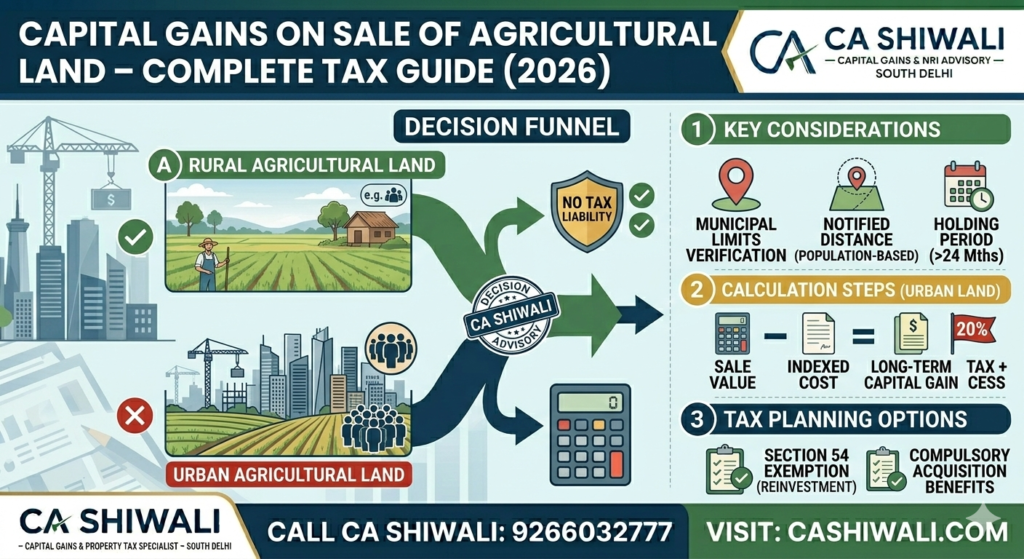 Capital gains tax on sale of agricultural land rural vs urban India