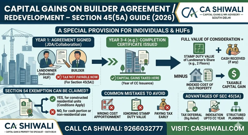 Capital gains tax on builder agreement redevelopment Section 45(5A)