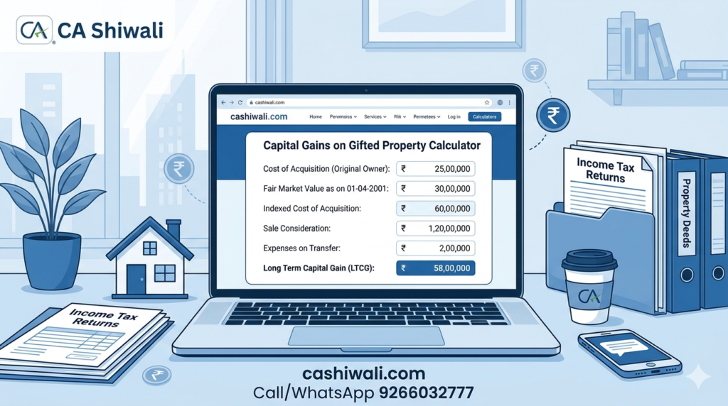 Capital Gains on Gifted Property Calculator India by CA Shiwali