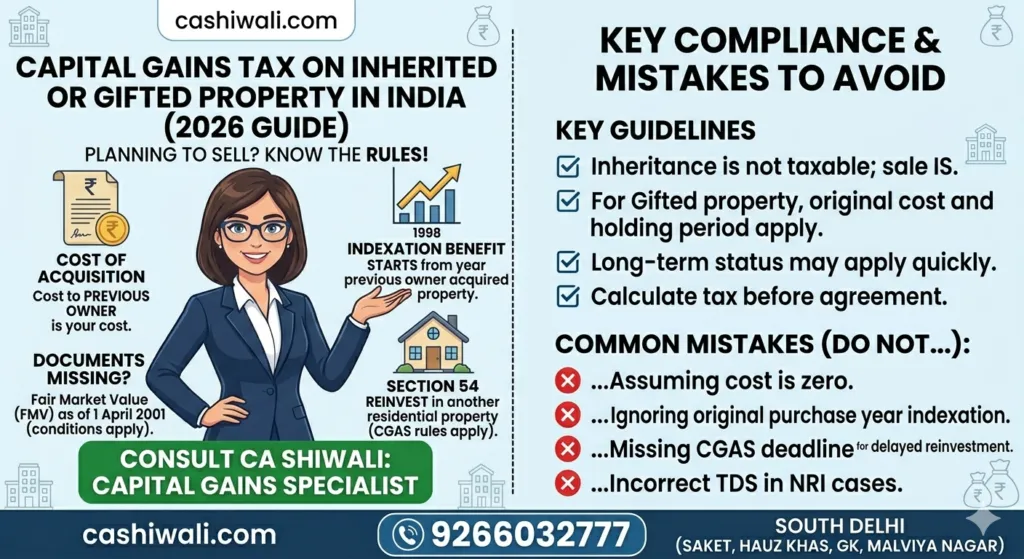 Capital gains tax on inherited property in India 2026