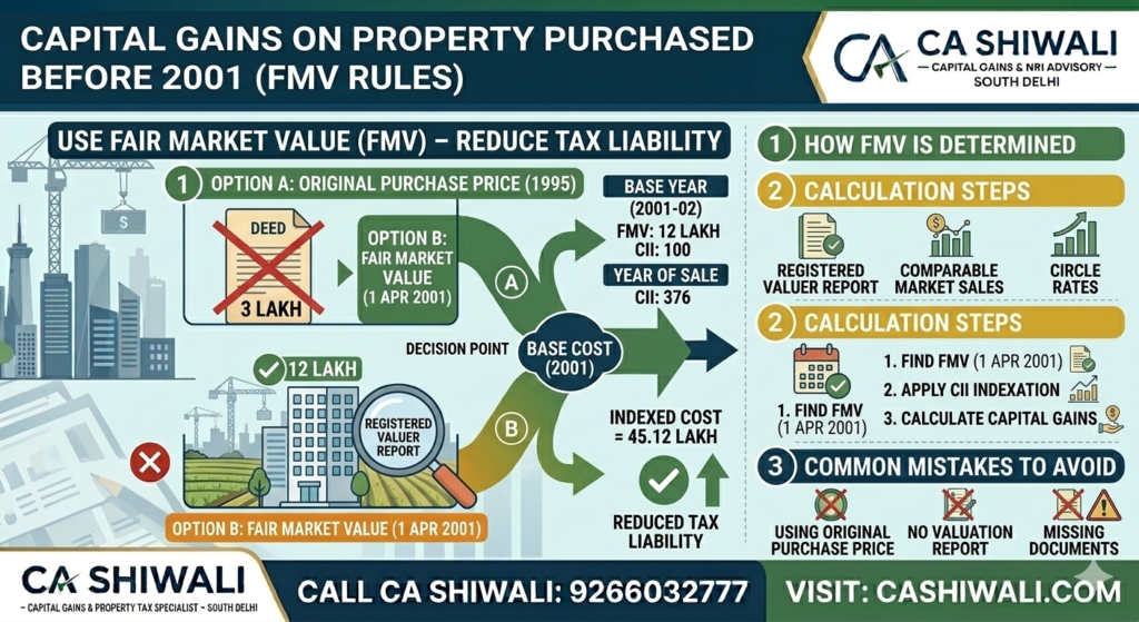 Capital gains calculation for property purchased before 2001 using FMV and indexation