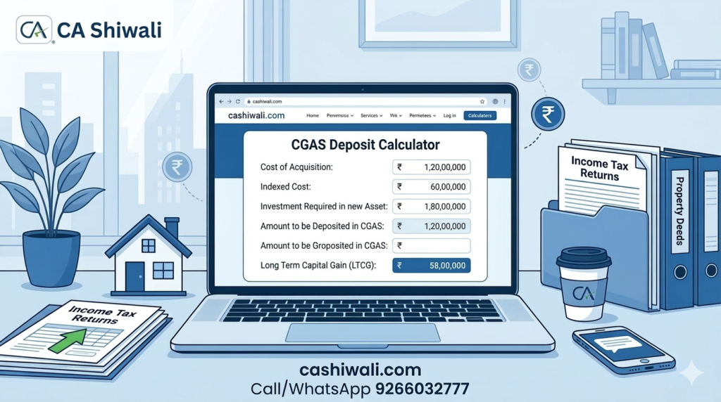 CGAS Deposit Calculator Capital Gains Account Scheme India by CA Shiwali