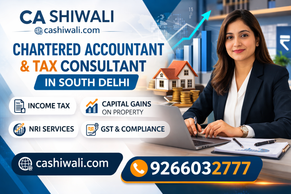 Chartered Accountant in South Delhi offering income tax filing, capital gains tax advisory, NRI property tax services – cashiwali.com