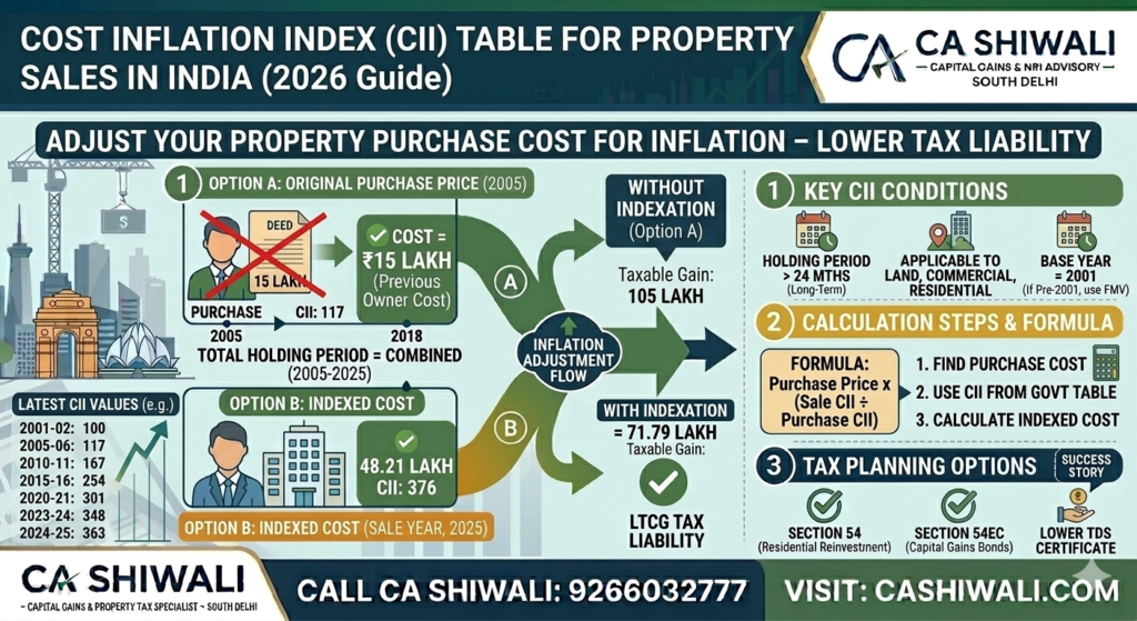 cost inflation index table for property capital gains india