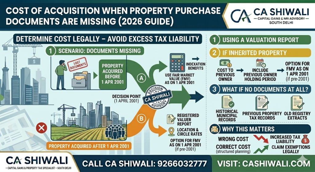 Cost of acquisition when property purchase documents are missing in India