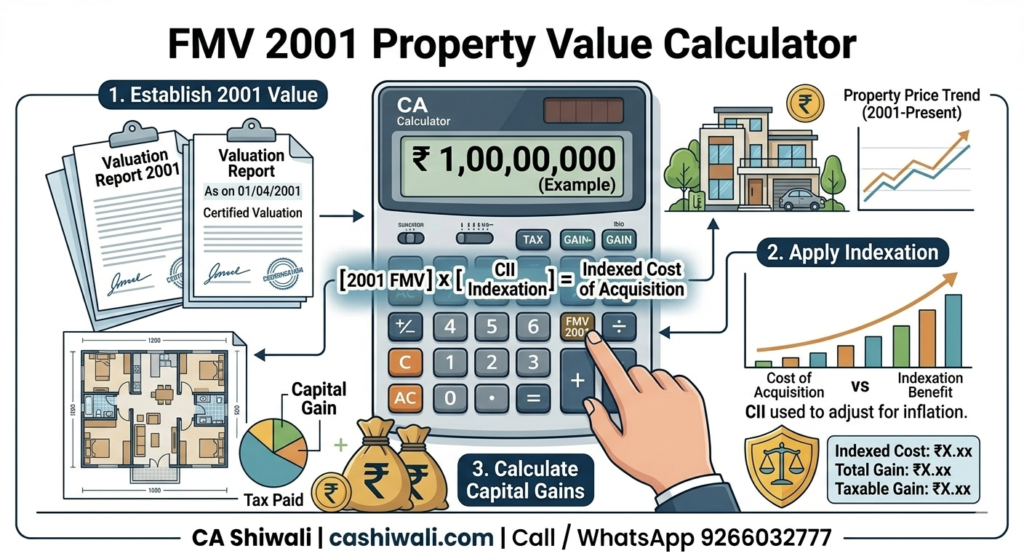 FMV 2001 property value calculator for estimating fair market value of property as on 1 April 2001 for capital gains tax in India