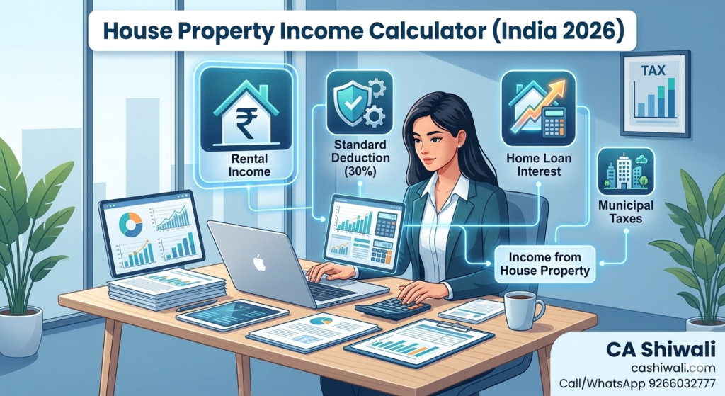 House property income calculator India 2026 rental income tax calculation by CA Shiwali