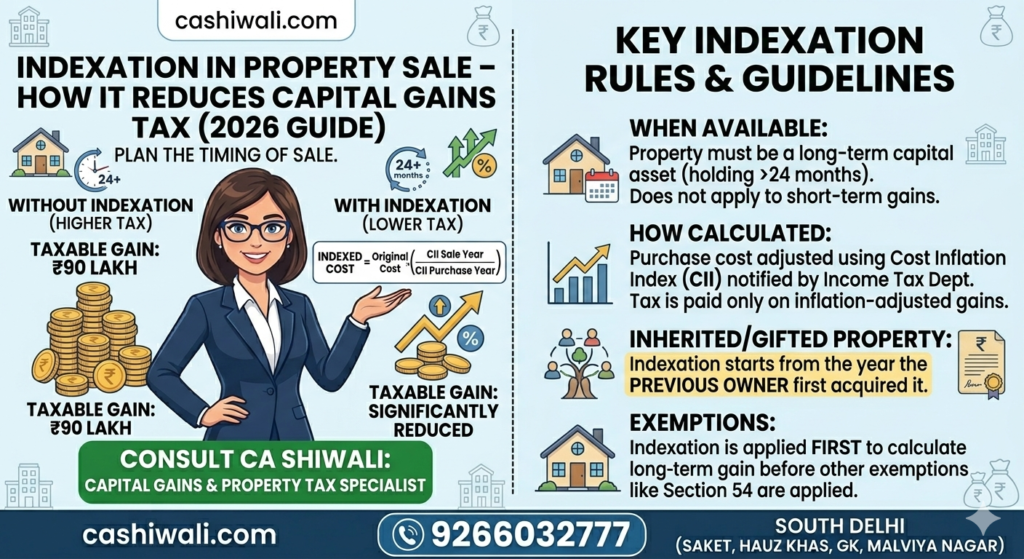 Indexation calculation for property sale to reduce capital gains tax in India