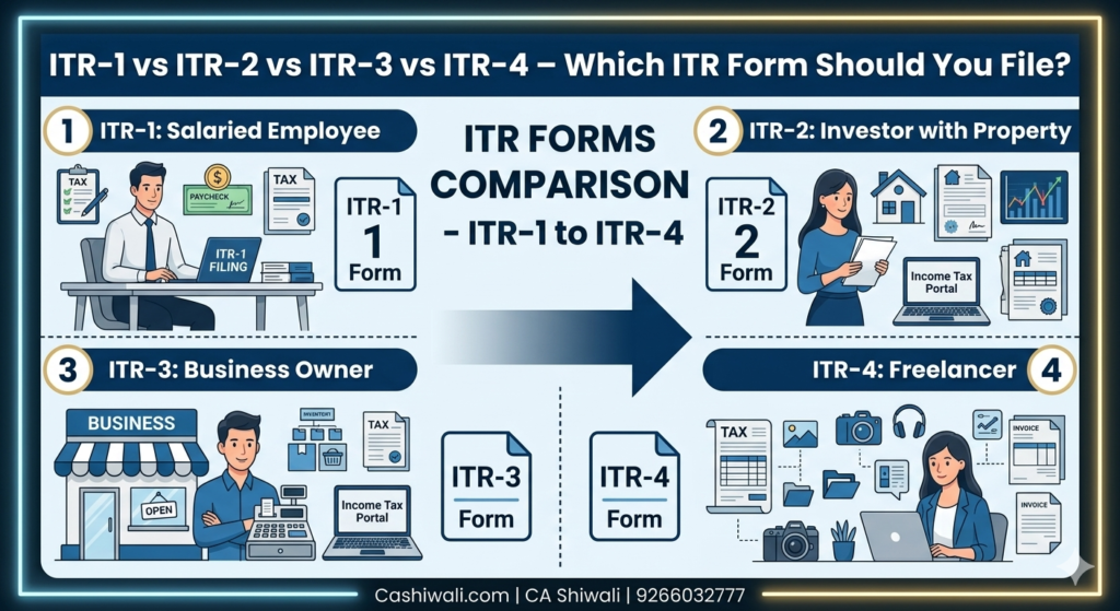 difference between itr-1 itr-2 itr-3 itr-4 income tax return forms India