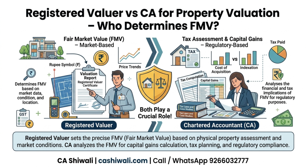 Registered valuer vs Chartered Accountant for property valuation and FMV calculation for capital gains tax in India