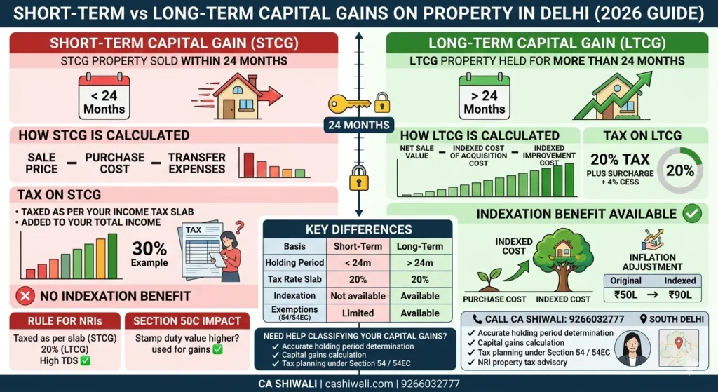 Short-term vs long-term capital gains on property in Delhi explained